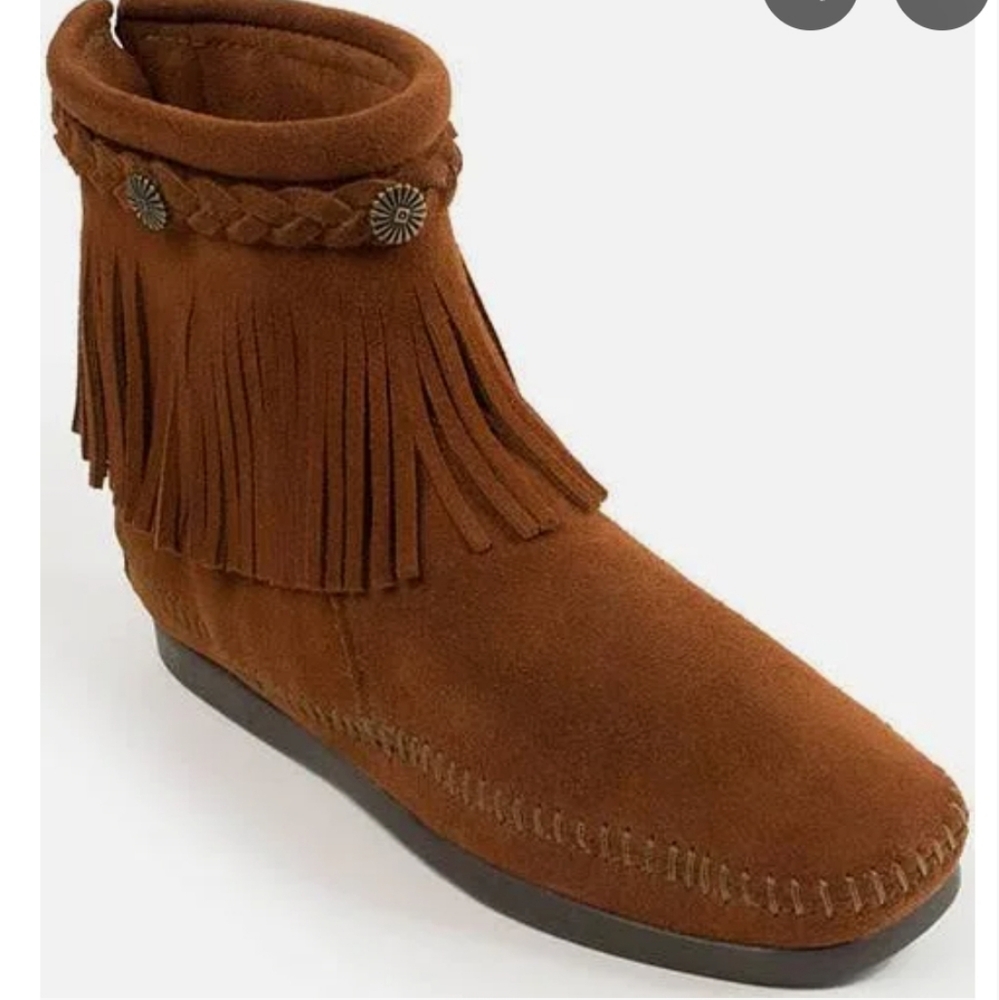 Fringe Suede Ankle Boot in Brown
